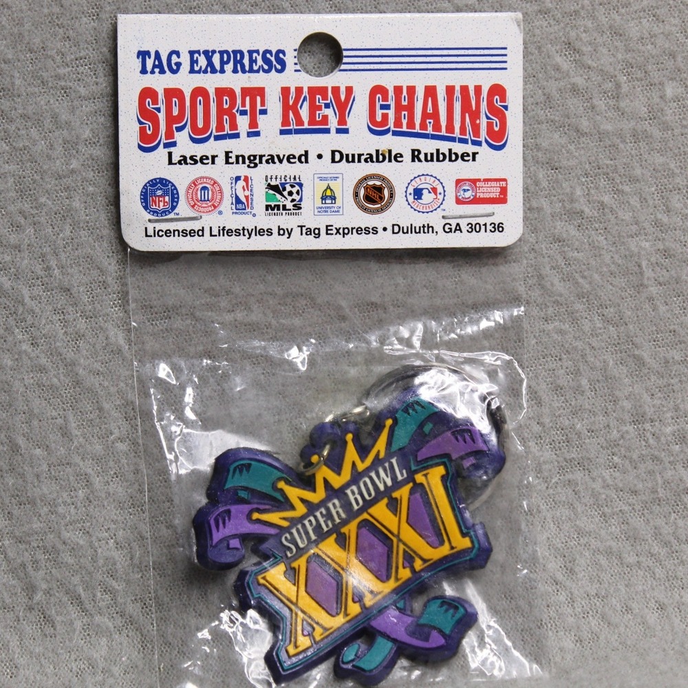 Tag Express Super Bowl XXXI Keychain Purple New Vintage 1997 NFL